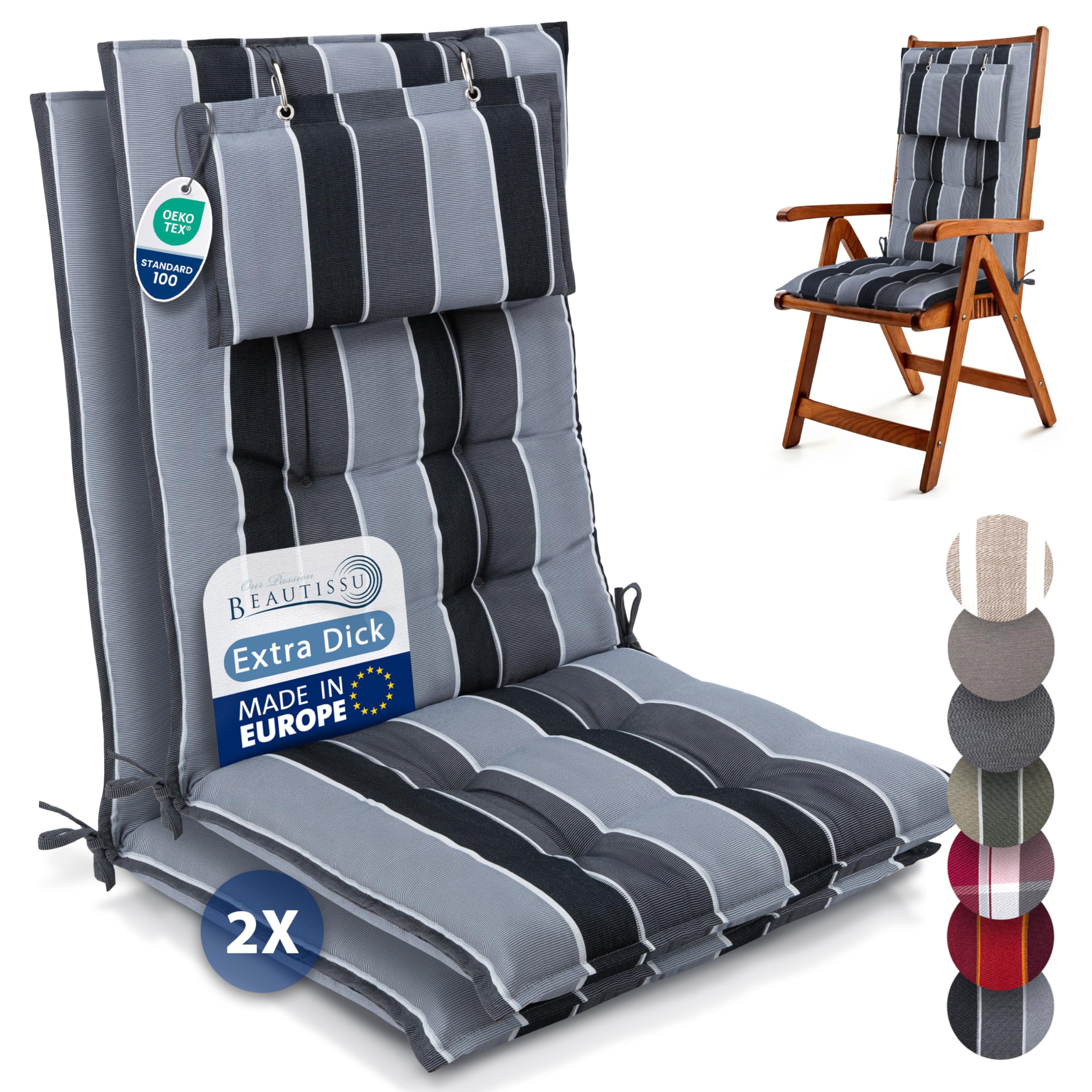Beautissu 6er Set Premium Hochlehner Auflage Kopfpolster 120x50cm Sun-HL