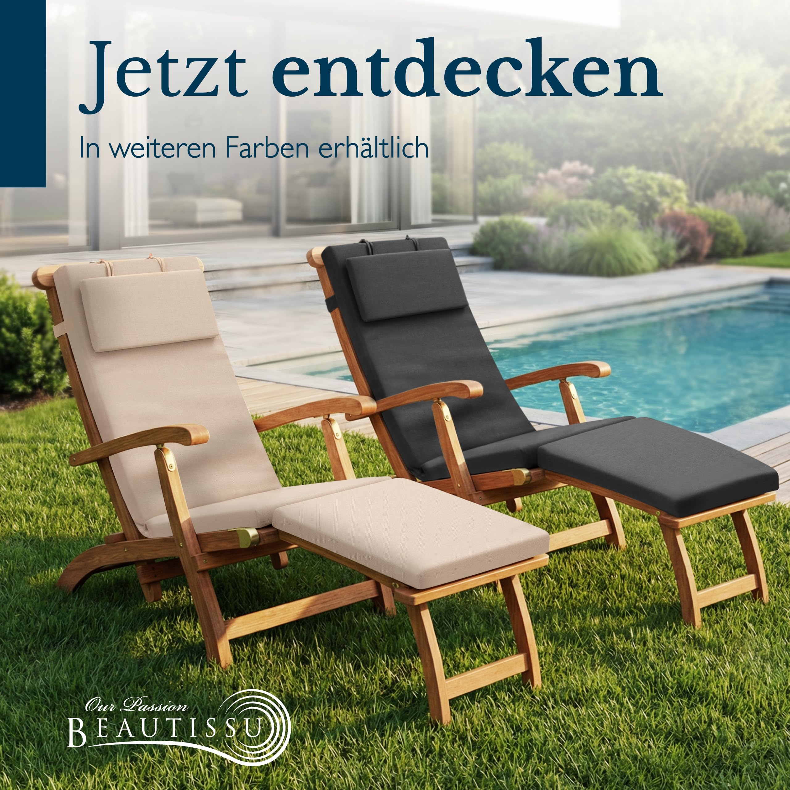 Beautissu Deckchair Auflage – 100% wasserdicht & wetterfest – QD-DC