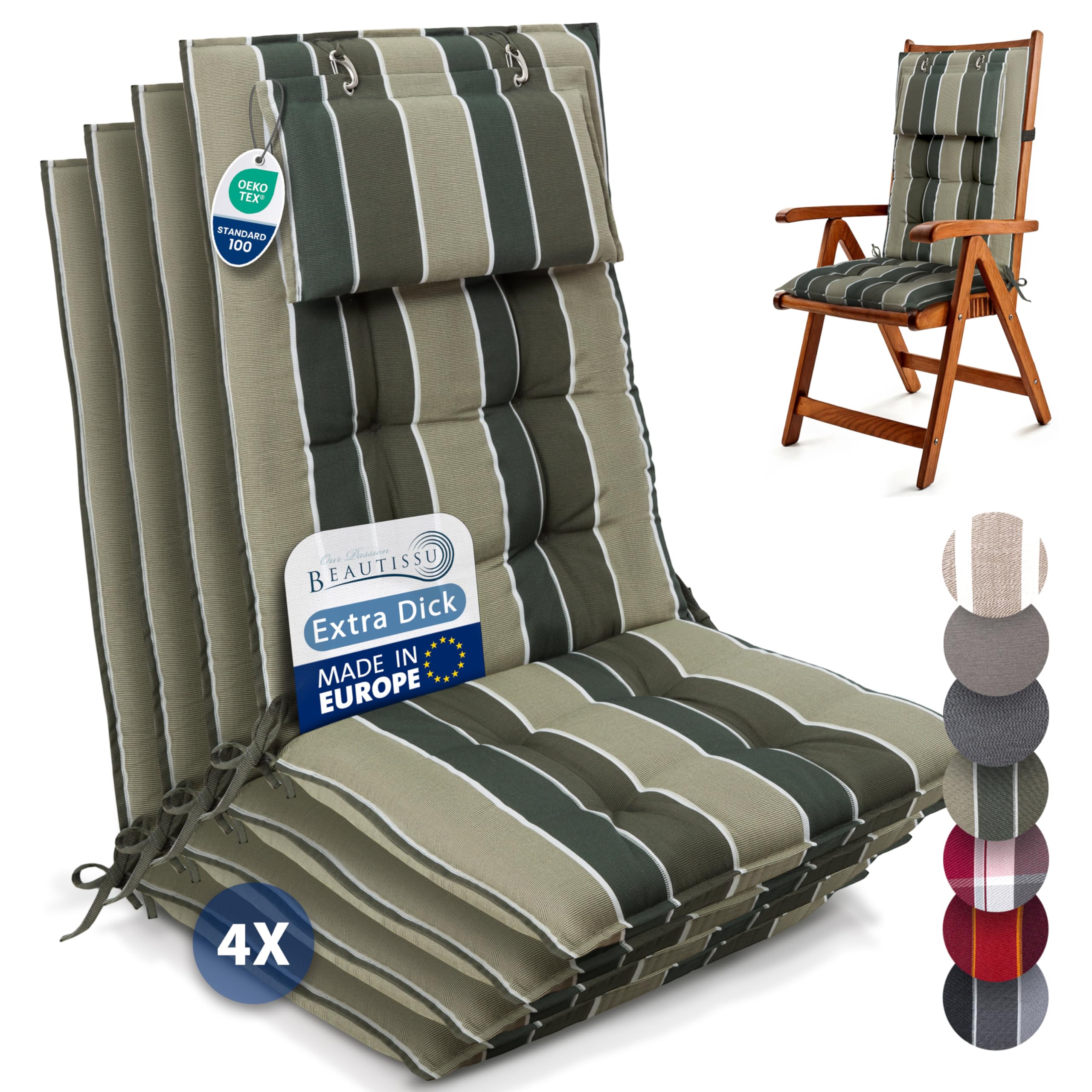 Beautissu 6er Set Premium Hochlehner Auflage Kopfpolster 120x50cm Sun-HL