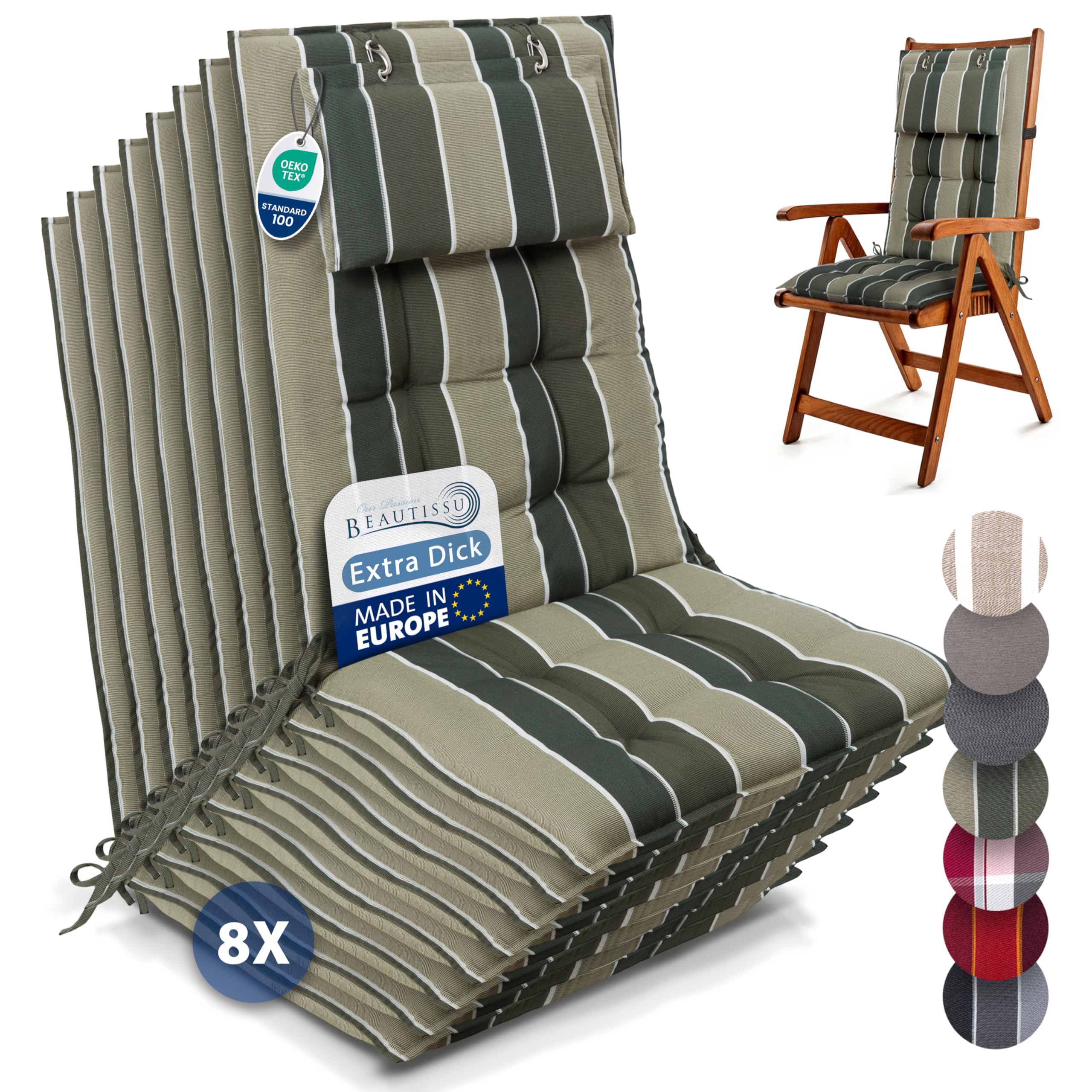 Beautissu 6er Set Premium Hochlehner Auflage Kopfpolster 120x50cm Sun-HL