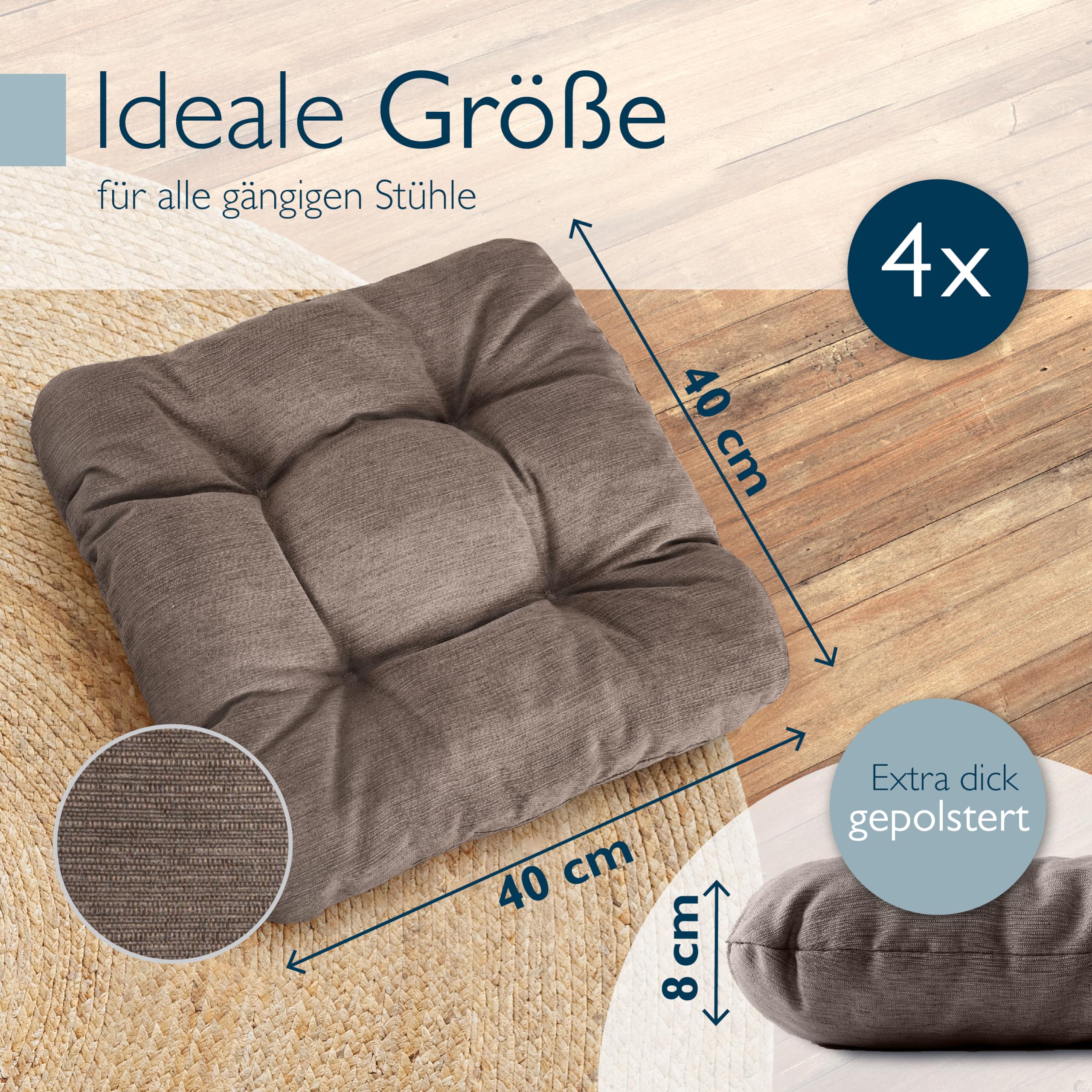 Beautissu 4er Set Premium Stuhlkissen 40x40 cm HighLux SK