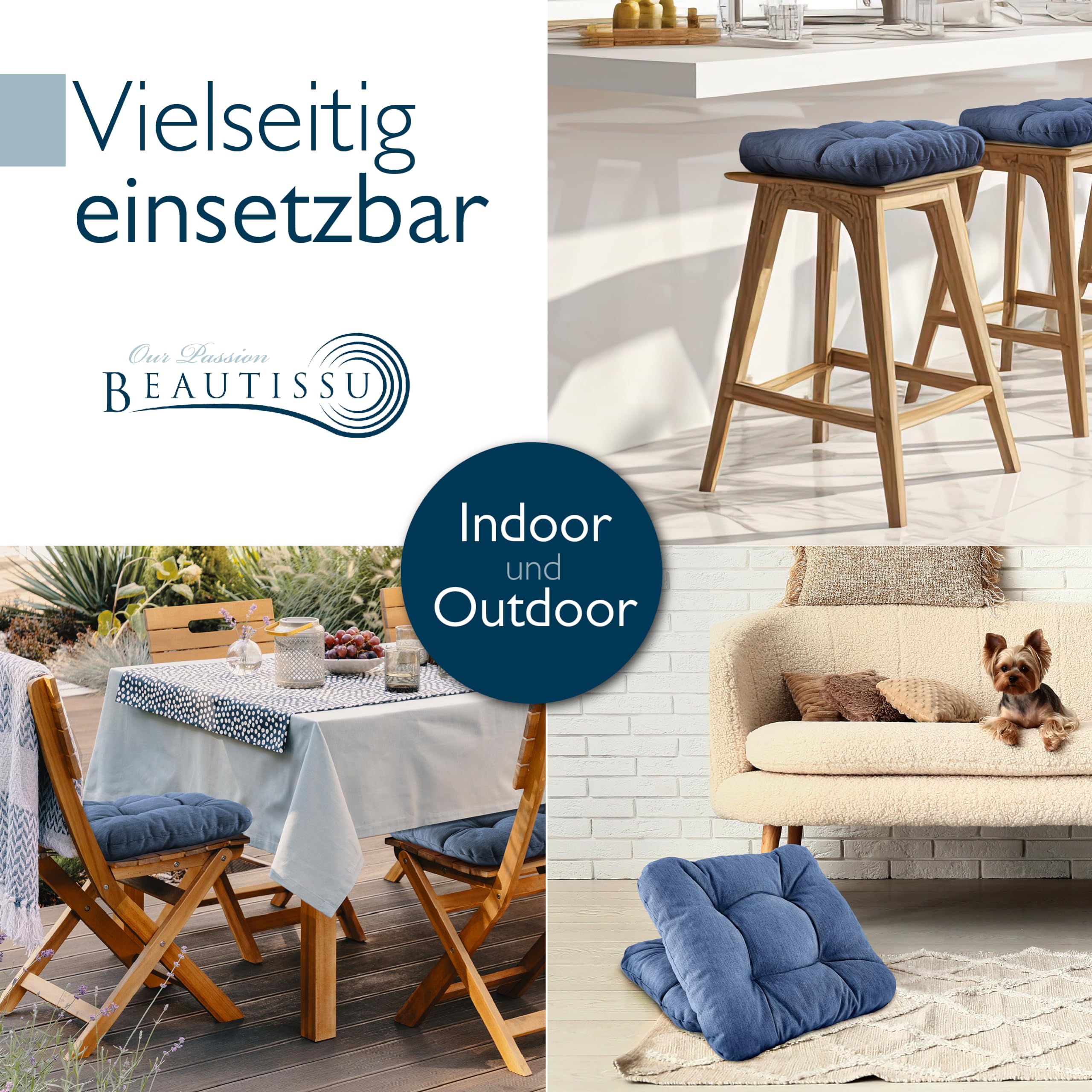 Beautissu 4er Set Premium Stuhlkissen 40x40 cm HighLux SK