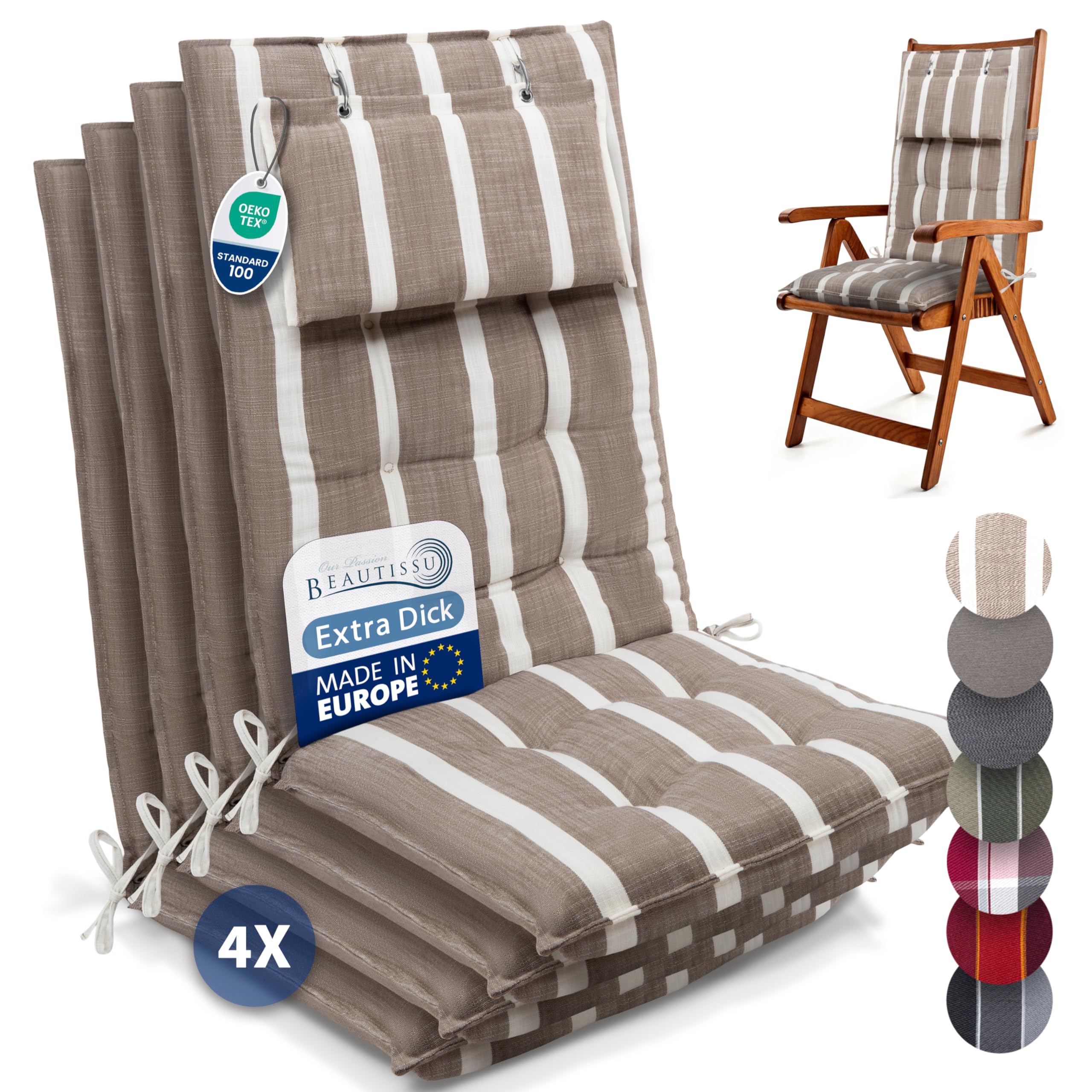 Beautissu 6er Set Premium Hochlehner Auflage Kopfpolster 120x50cm Sun-HL