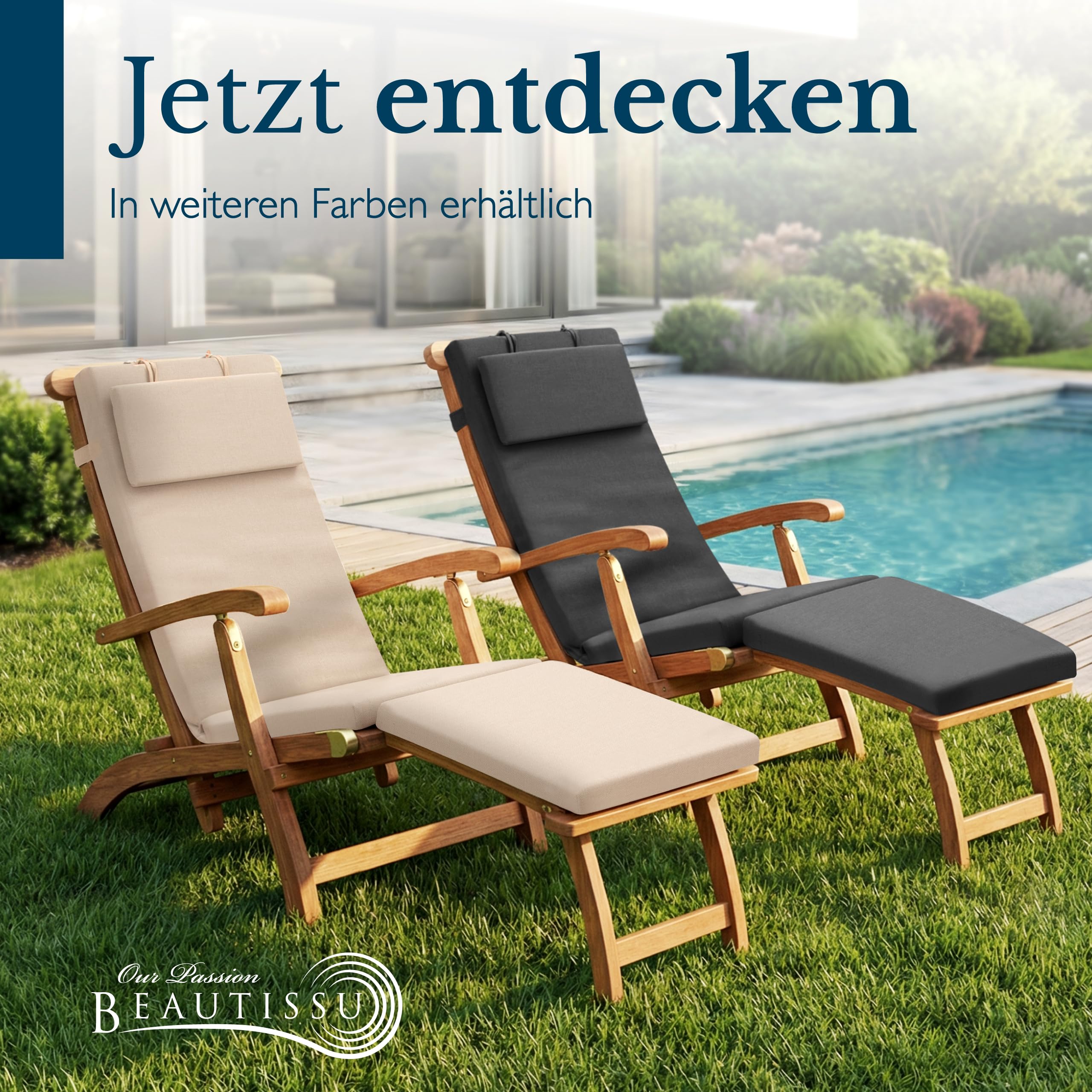 Beautissu Deckchair Auflage – 100% wasserdicht & wetterfest – QD-DC