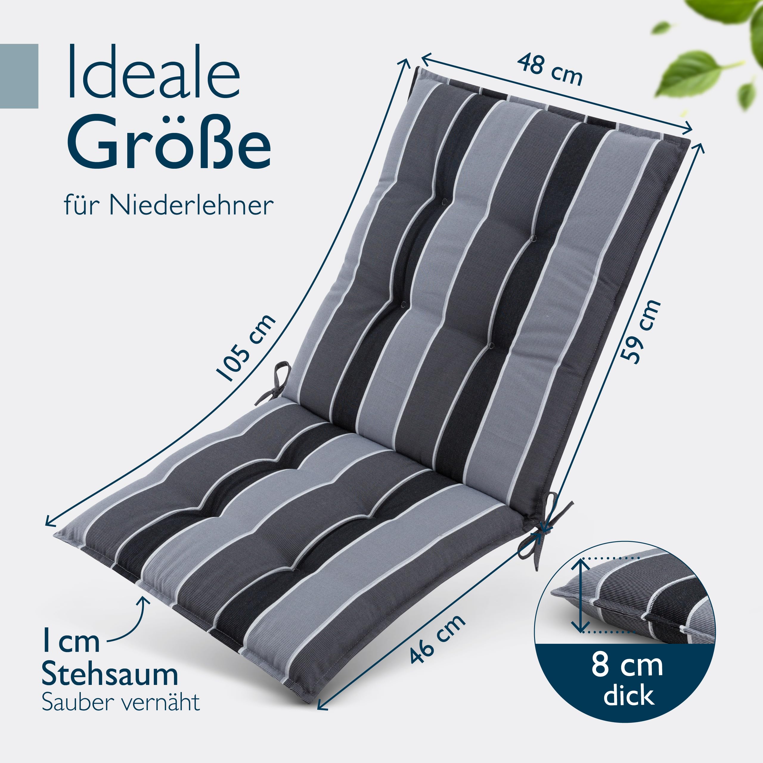 Beautissu Premium Niedriglehner Auflage Gartenstuhl 100x50cm Sun-NL