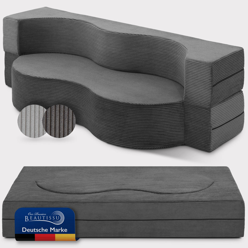 Beautissu Klappsofa 90x200cm – Faltbares Bettsofa in Cord-Optik – Leova