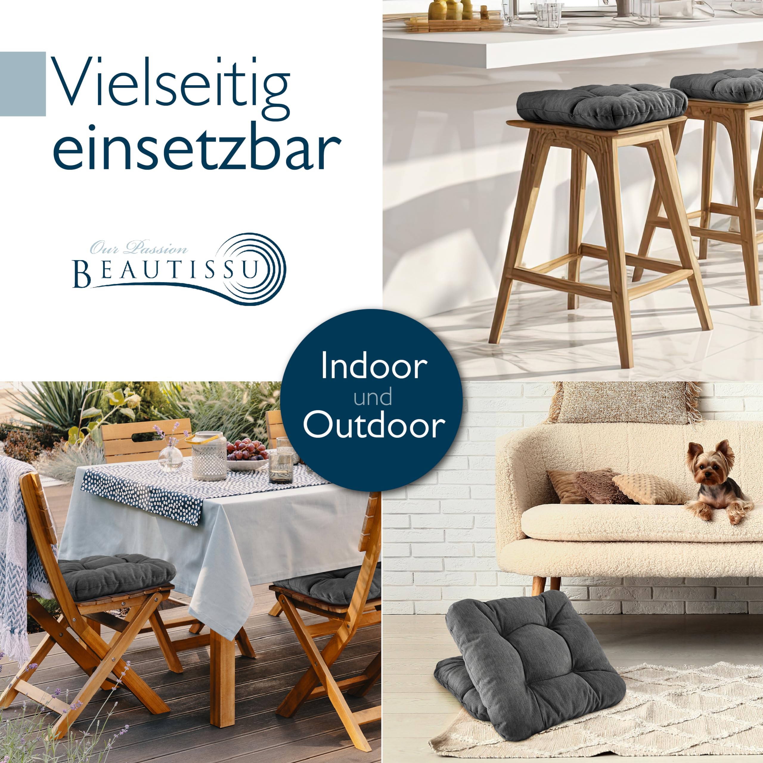 Beautissu 4er Set Premium Stuhlkissen 40x40 cm HighLux SK