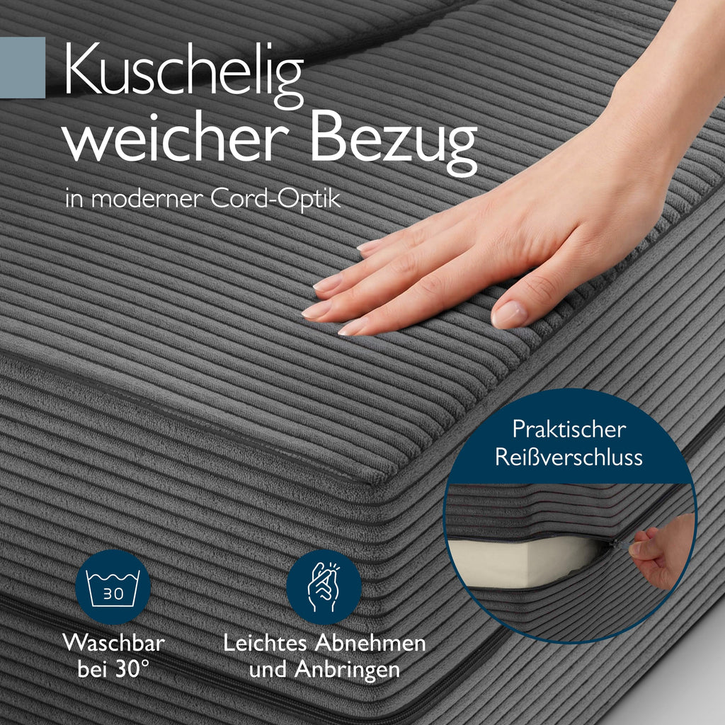 Beautissu Klappsofa 90x200cm – Faltbares Bettsofa in Cord-Optik – Leova