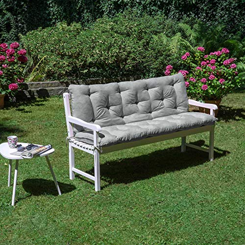Relaxdays Bankauflage, HBT: 7x157x50 cm, Sitzkissen mit Bändern, für  Gartenbank, Paletten, Polyester, Sitzpolster, grau